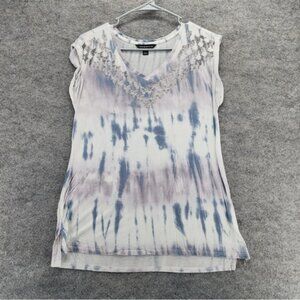 ROCK & REPUBLIC T-Shirt Size M Medium Purple/white tie-died V- Neck Sequins.